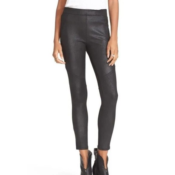 Free People Pants - Free People Faux Leather Legging Pants Womens 25 Black Moto Pull On Skinny Leg